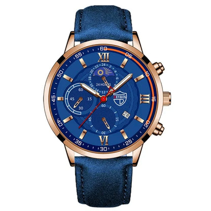 Men’s casual leather watch with quartz movement