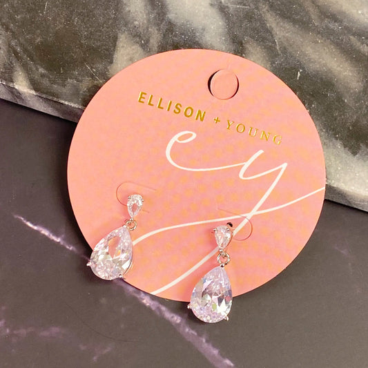 Crystal-clear teardrop earrings by ELLISON + YOUNG, crafted with cubic zirconia for elegance.

