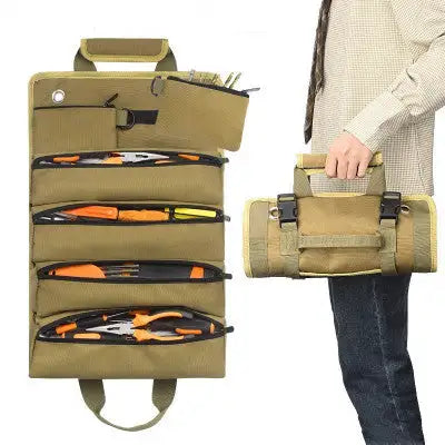 Durable tool roll bag organizer by Krystina Trendify for efficient tool storage and easy transport.