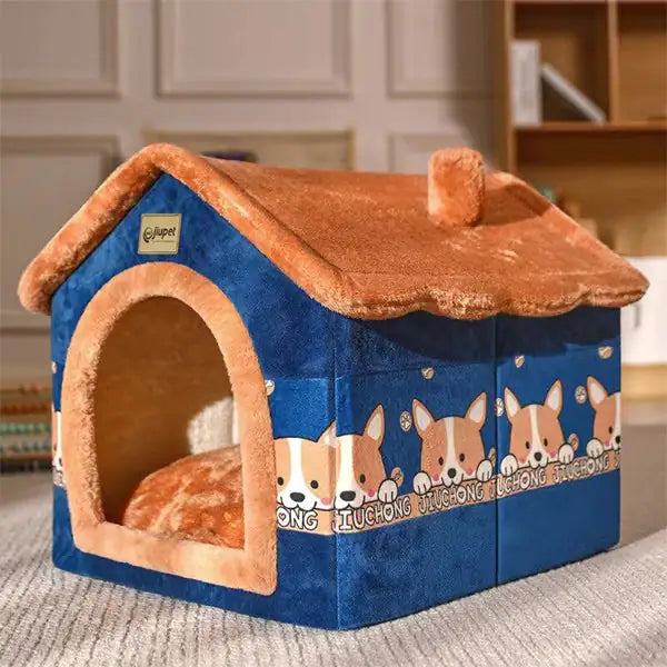 Foldable pet house made of velvet and PP cotton for comfort and stability by Krystina Trendify