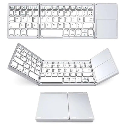 Portable Bluetooth keyboard by Krystina Trendify with touchpad, foldable design, and USB rechargeable feature.