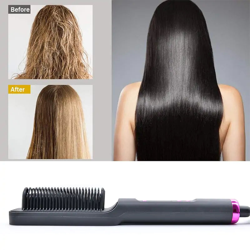 3-in-1 Straightening & Curly Iron Brush for sleek hair and voluminous curls