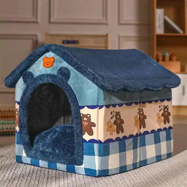 Foldable pet house made of velvet and PP cotton for comfort and stability by Krystina Trendify