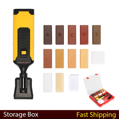 Floor repair tool with 11 wax colors and accessories for wooden floor restoration