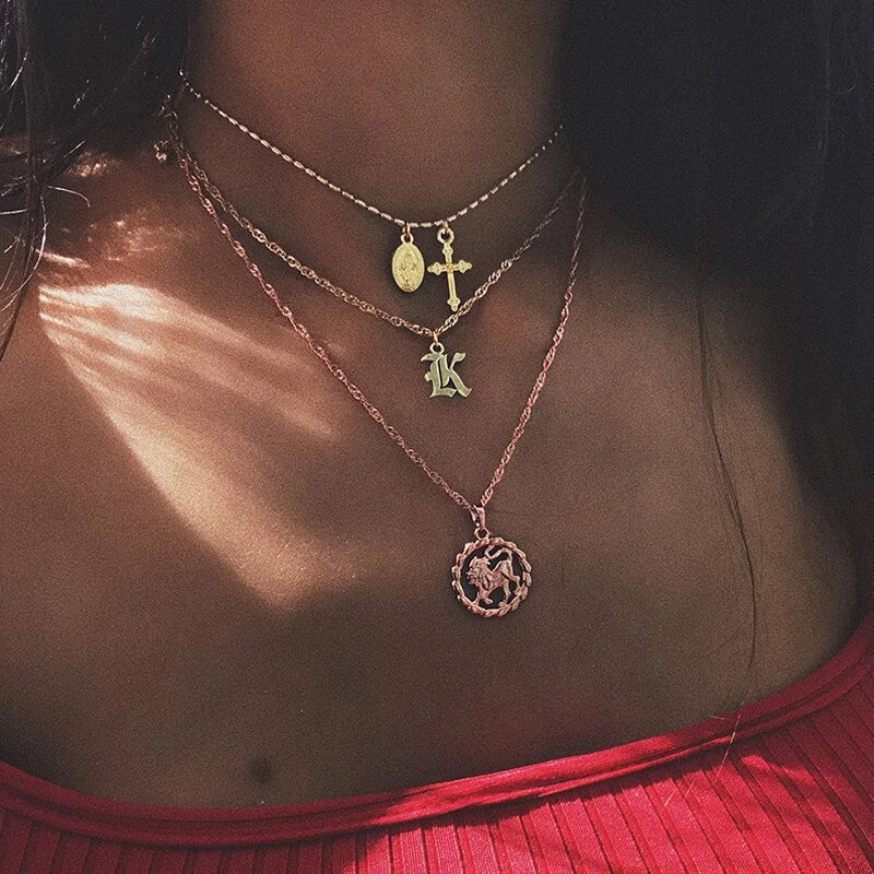 Fortune Zodiac Necklace with a bold copper pendant and link chain