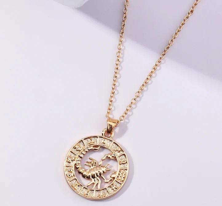 Fortune Zodiac Necklace with a bold copper pendant and link chain