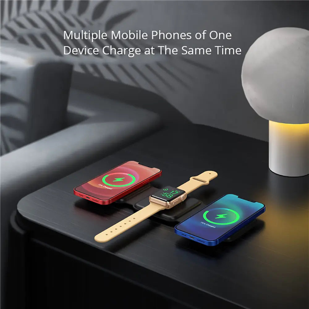 Foldable wireless charger by BONOLA for charging multiple devices efficiently.