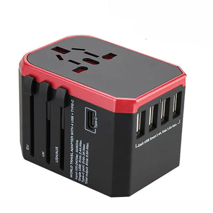 MELERY versatile travel adapter, compact and globally compatible for charging multiple devices on your travels.