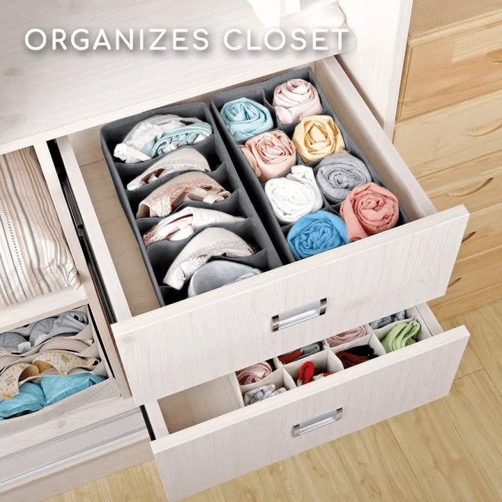 Foldable closet organizer by Krystina Trendify, compact and washable, perfect for maximizing space and keeping clothes neat.