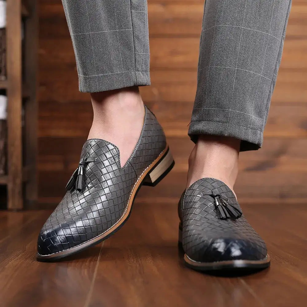 Eco-friendly vegan leather loafers with vintage patterns and all-day comfort.