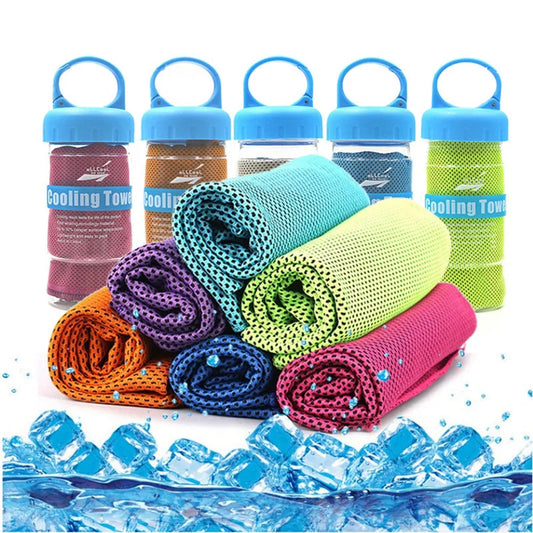 Microfiber rapid cooling sport towel for workouts and outdoor activities.