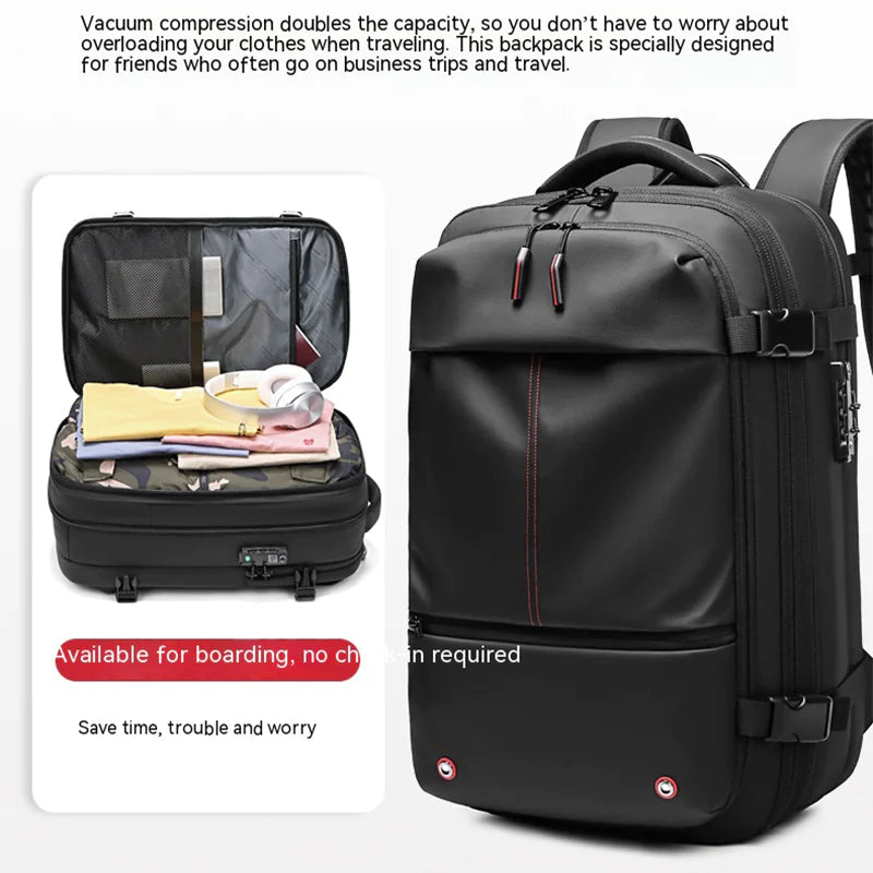 Water-resistant vacuum compression large-capacity backpack by Krystina Trendify