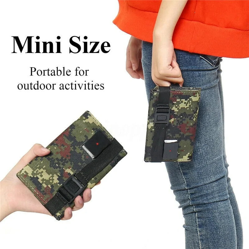 Waterproof foldable solar panel, compact and durable, ideal for charging devices during outdoor activities or emergencies.