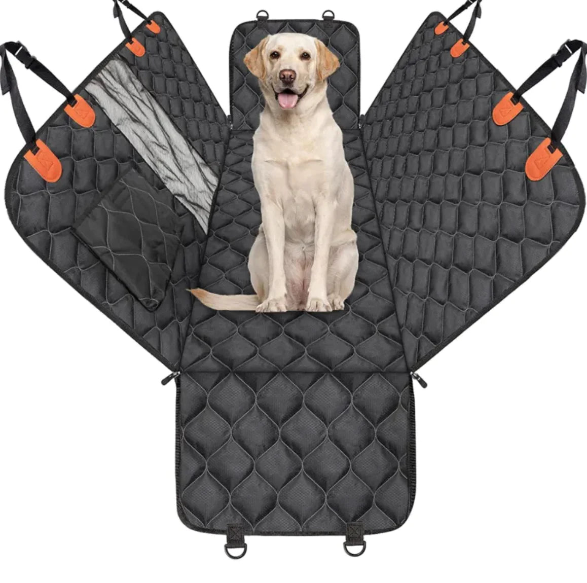 Waterproof pet rear seat cushion by Krystina Trendify with built-in travel toilet