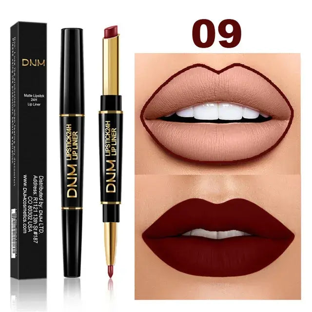 Double-Ended Matte Lipstick from DNM with waterproof, long-lasting color and lip liner for definition.
