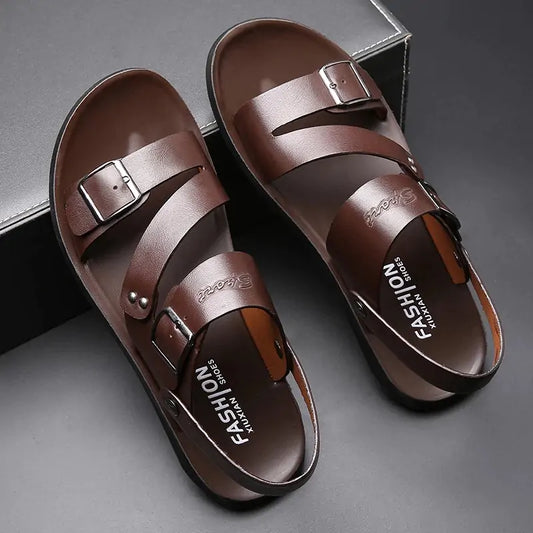 Men's leather sandals with secure straps and breathable design for summer