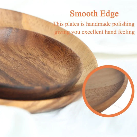 Solid Wood Round Plate by Krystina Trendify for Snacks and Fruits