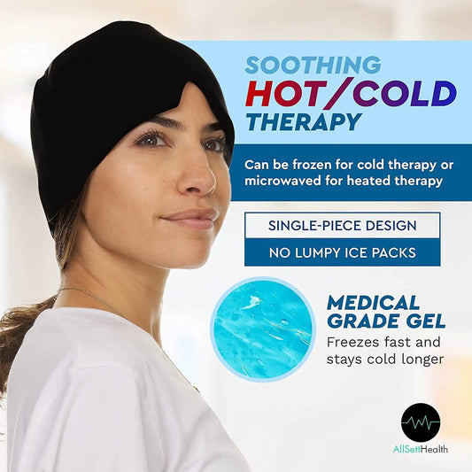 Hot Cold Therapy Ice Cap for headache and migraine relief with adjustable comfort.





