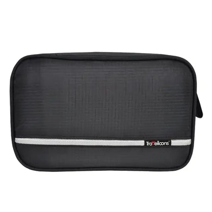 Durable hanging toiletry bag with clear compartments and sturdy hook for travel organization.