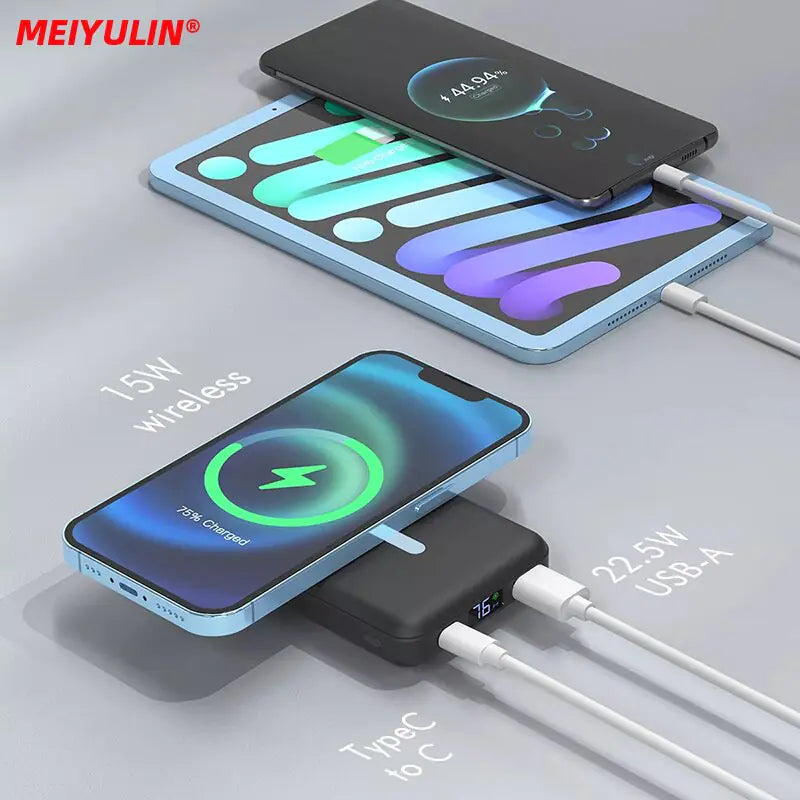 Magnetic Wireless Power Bank with Foldable Stand – Fast Charging for iPhone & Android