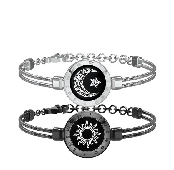 Celestial Bond Smart Couple Bracelet with sun and moon designs