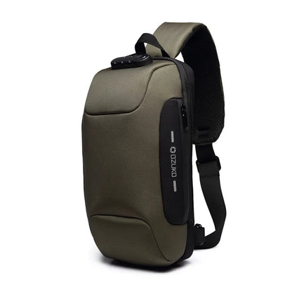 Multifunction anti-theft crossbody bag with hidden zippers, USB charging port, and sleek design.