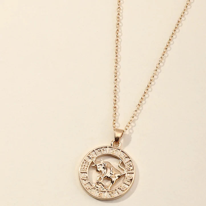 Fortune Zodiac Necklace with a bold copper pendant and link chain