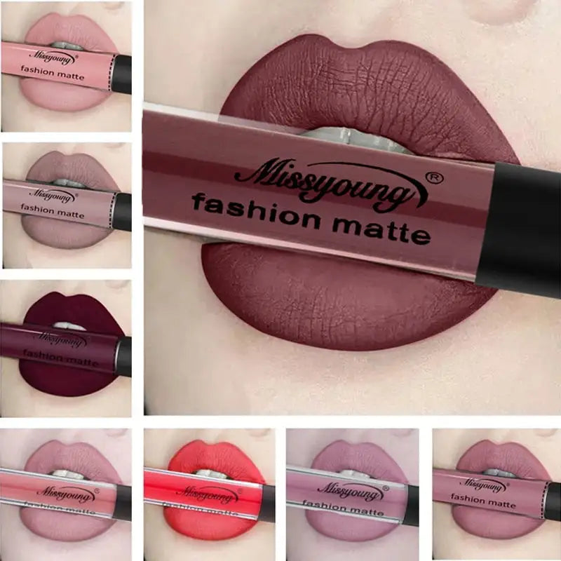 Missyoung Brand Makeup Matte Lipstick with rich pigment and long-lasting wear for a bold look.
