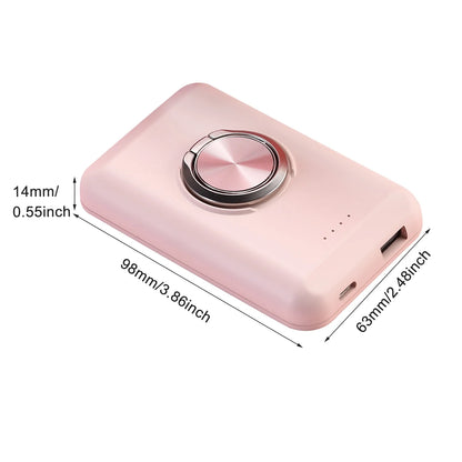 5000mAh wireless power bank by Krystina Trendify with USB-C and 360° rotatable ring holder.