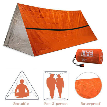 Lightweight Survival Tube Emergency Tent with built-in whistle for outdoor protection