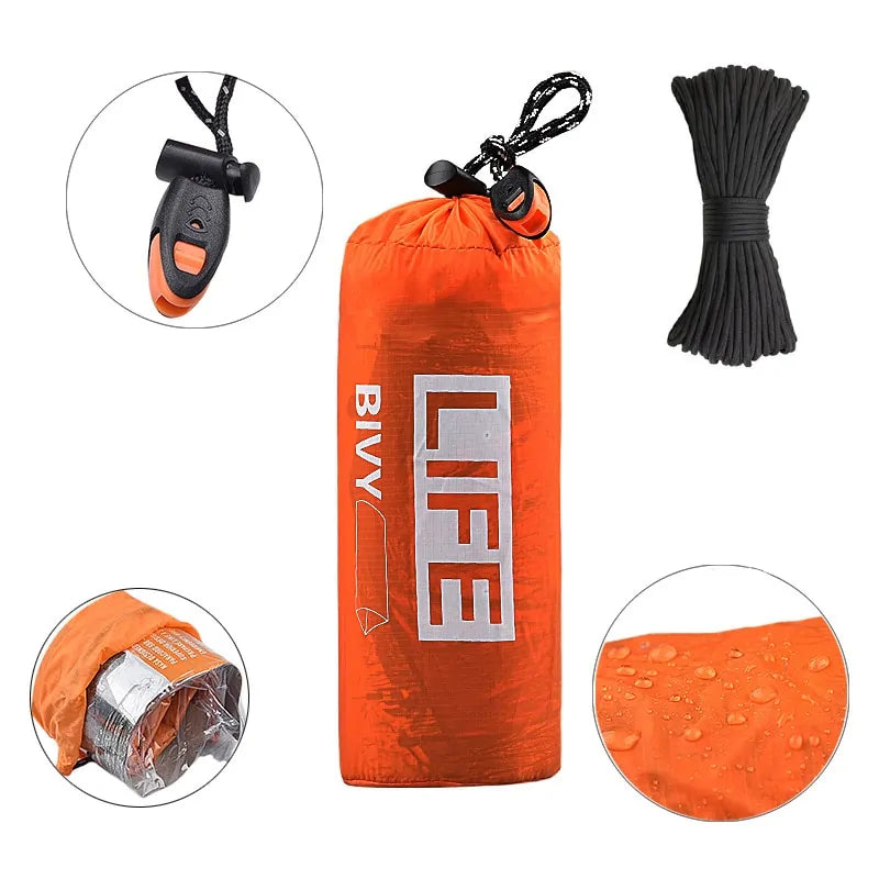 Lightweight Survival Tube Emergency Tent with built-in whistle for outdoor protection