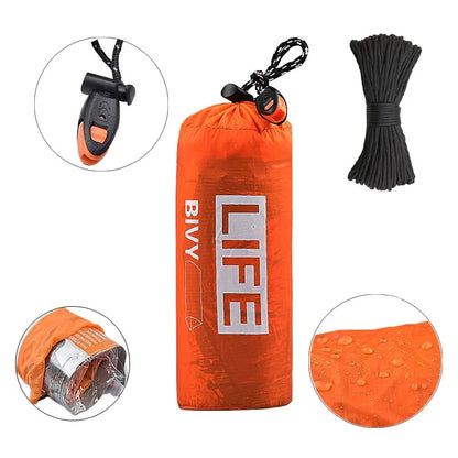 Lightweight Survival Tube Emergency Tent with built-in whistle for outdoor protection