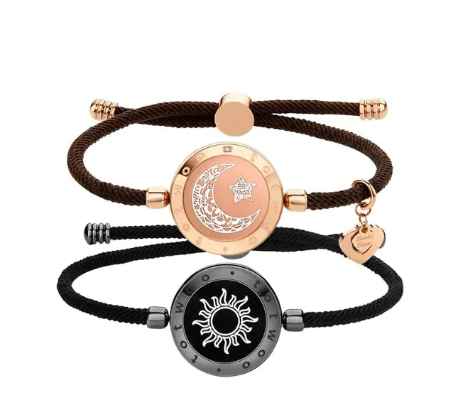 Celestial Bond Smart Couple Bracelet with sun and moon designs