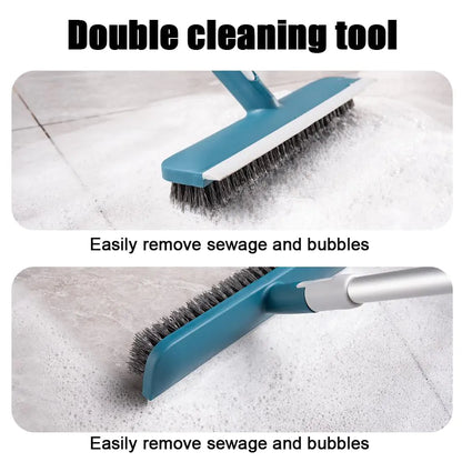 Floor scrub brush with adjustable handle and dual bristles for efficient cleaning