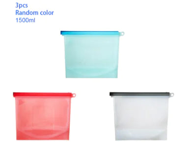 Eco-friendly, leak-proof reusable silicone food bag for kitchen storage and meal prep.