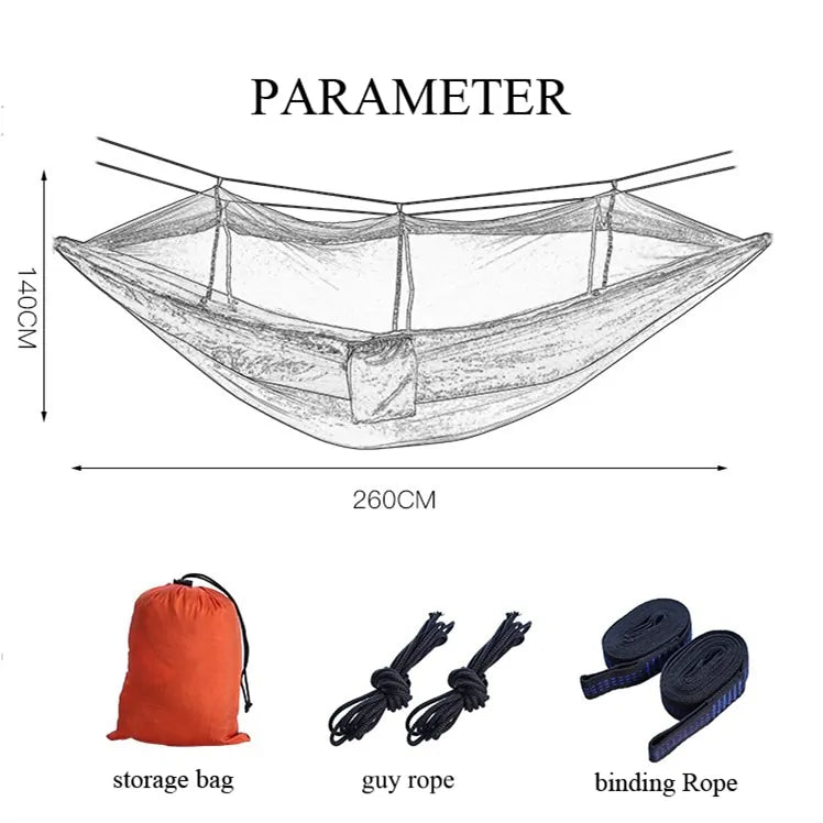 Portable hammock with built-in mosquito net by Krystina Trendify for camping and relaxation