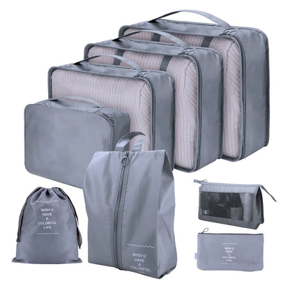 Krystina Trendify travel organizer bag set with waterproof material & multi-size packing cubes.