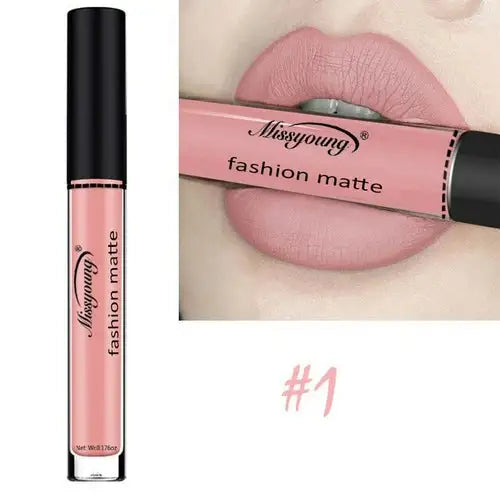 Missyoung Brand Makeup Matte Lipstick with rich pigment and long-lasting wear for a bold look.
