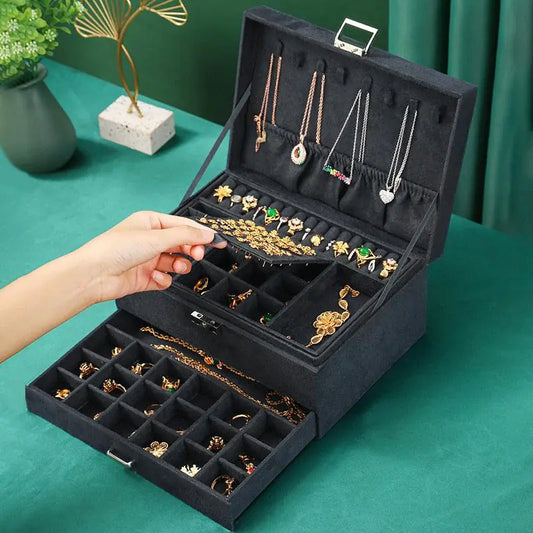 Velvet jewelry box by Krystina Trendify with soft compartments and secure closure for elegant and safe jewelry storage.