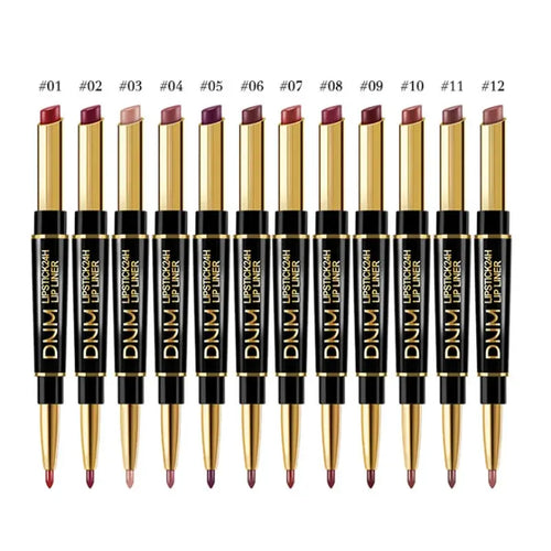 Double-Ended Matte Lipstick from DNM with waterproof, long-lasting color and lip liner for definition.
