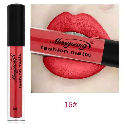 Missyoung Brand Makeup Matte Lipstick with rich pigment and long-lasting wear for a bold look.
