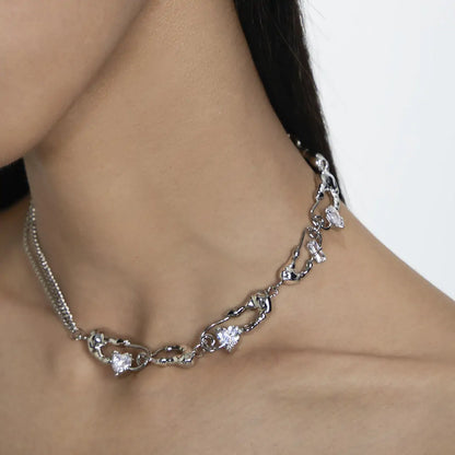 Heart Crystal Chains Choker Necklace, adjustable and crafted with premium materials for a chic look.