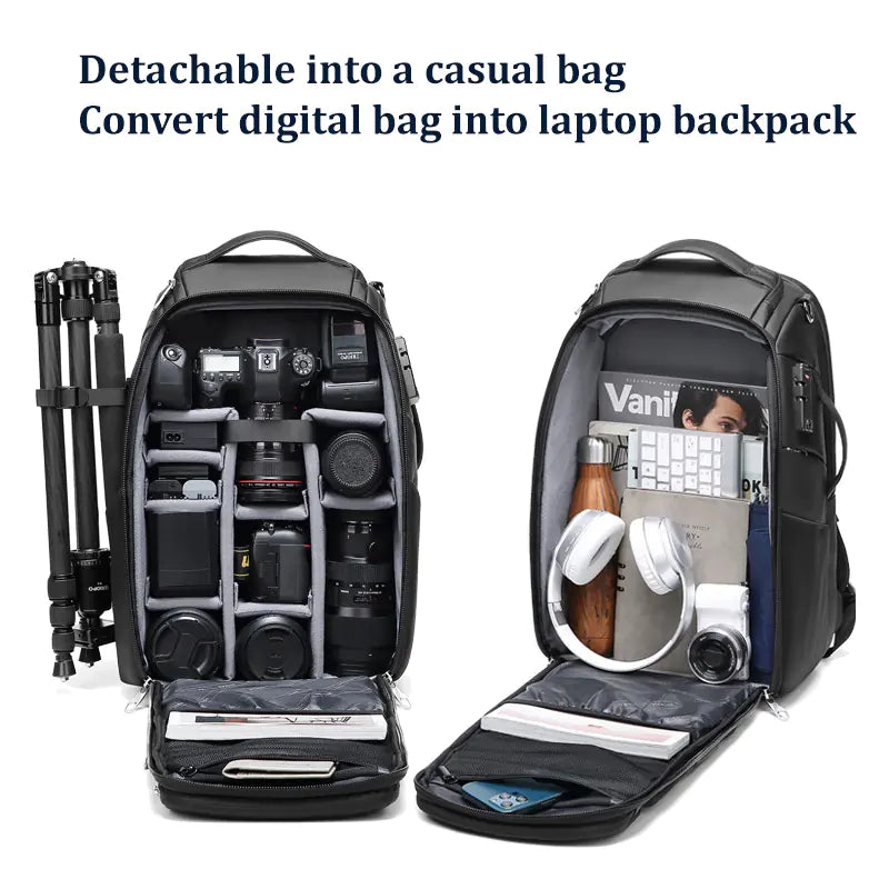 Large capacity camera and laptop backpack by Krystina Trendify for organized travel