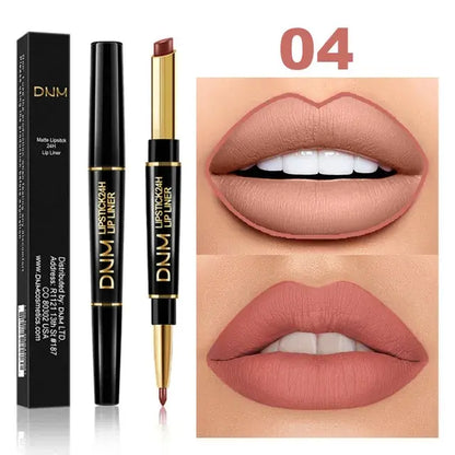 Double-Ended Matte Lipstick from DNM with waterproof, long-lasting color and lip liner for definition.
