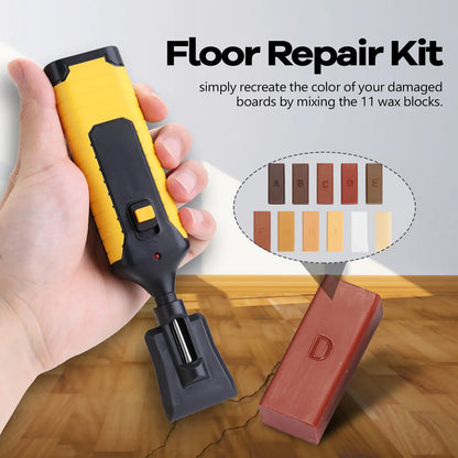 Floor repair tool with 11 wax colors and accessories for wooden floor restoration