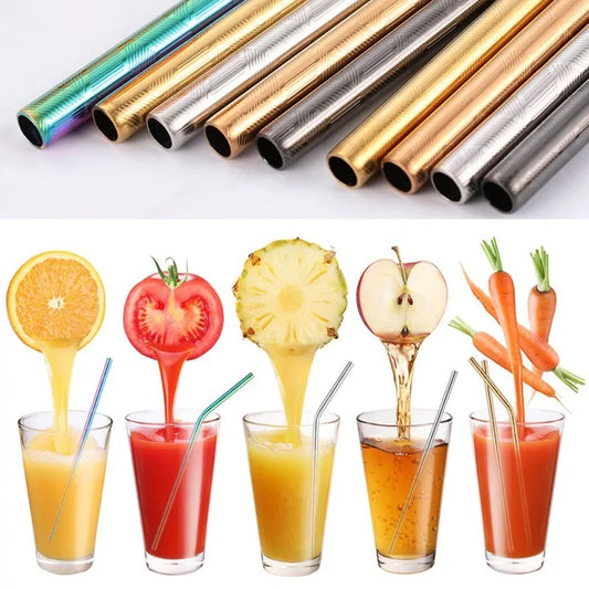 5pcs stainless steel straw set, durable, eco-friendly, stylish, reusable for drinks