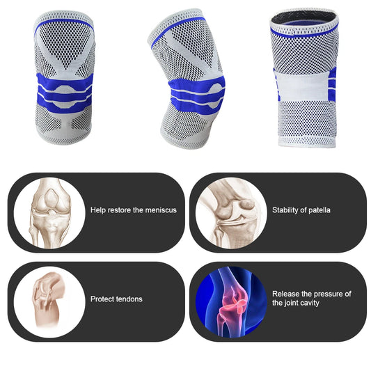 Silicone knee pads for sports, yoga, and fitness, offering comfort, stability, and pain relief with a non-slip design.