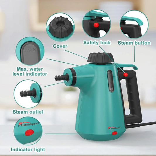 Portable natural steam cleaner for chemical-free home cleaning on floors, fabrics, and more