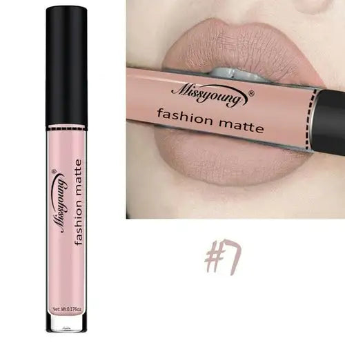 Missyoung Brand Makeup Matte Lipstick with rich pigment and long-lasting wear for a bold look.
