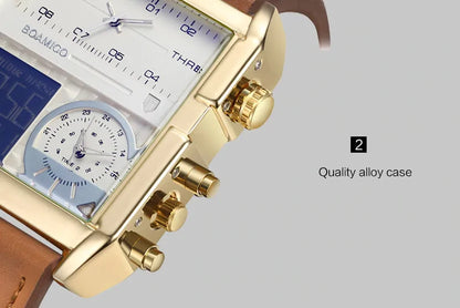 Elegant square dial wristwatch with genuine leather strap